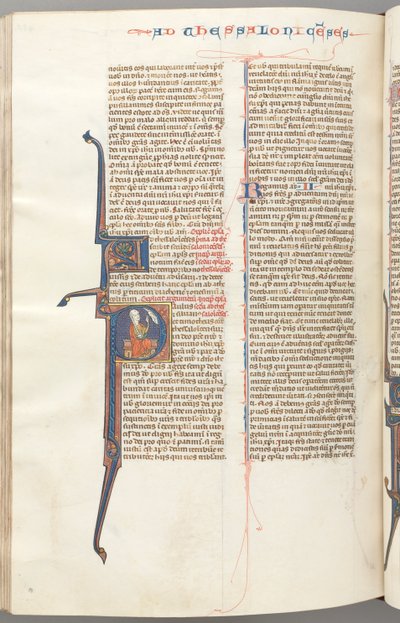 Fol. 455v, Thessalonikerbrevet II, historisk initial P, Paulus sittande med ett svärd..., ca. 1275-1300. av Unbekannt