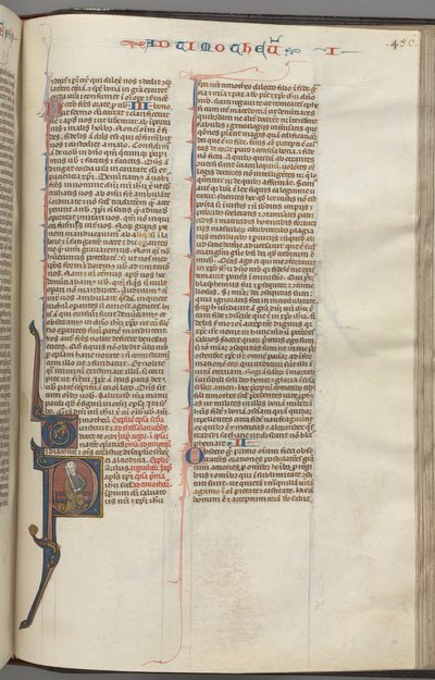 Fol. 456r, Timothy I, historiker initial P, Paul sittande, ca. 1275-1300. av Unbekannt