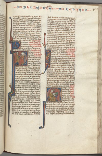 Fol. 459r, Filemon, historisk initial P, Paulus tilltalar tre män och hebréer..., ca. 1275-1300. av Unbekannt
