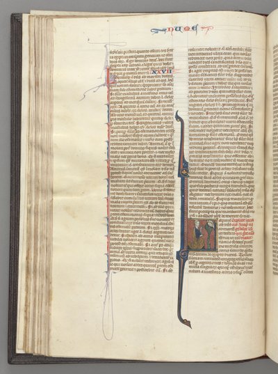 Fol. 46v, Numbers, historisk initial L, Moses med horn, knäböjer inför Gud, ca. 1275-1300. av Unbekannt