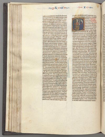 Fol. 76v, Joshua, historisk initial E, Joshua med en bokrulle på knä inför Gud, ca. 1275-1300. av Unbekannt
