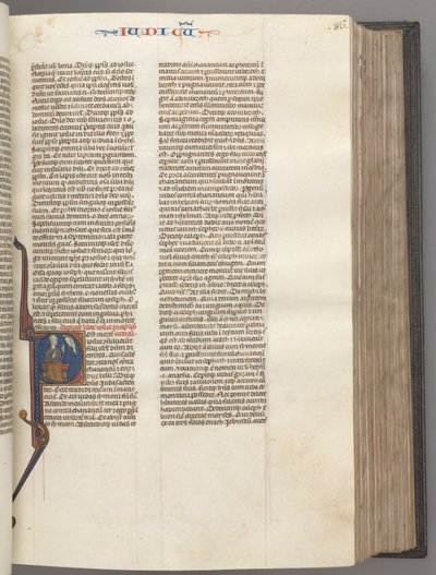 Fol. 86r, Domare, historisk initial R, Juda sittande med en bok som talar till Gud, ca. 1275-1300. av Unbekannt