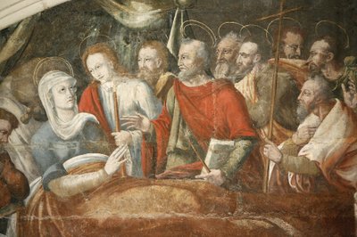 Fontevrault (Fontevraud) klostrets kapitelhusmålning: Marias död målad av Thomas Pot (detalj) omkring 1563, Fontevraud, Frankrike av Unbekannt
