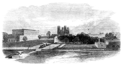 Fort Church and South Barracks, Calcutta, Indien, 1870 av Unbekannt