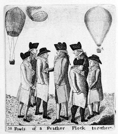 Fowls of a Feather flock tillsammans, en grupp aeronauter, c1785 av Unbekannt
