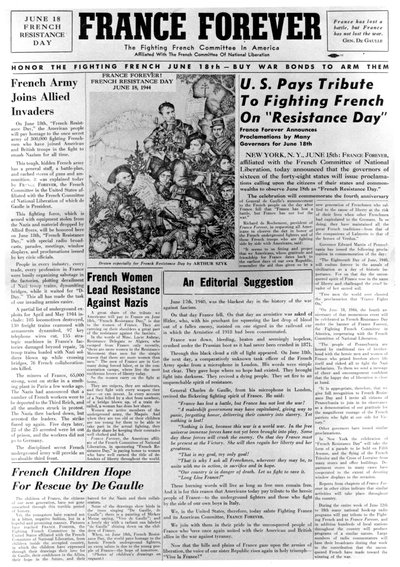 France Forever, tidning, 18 juni 1944 av Unbekannt