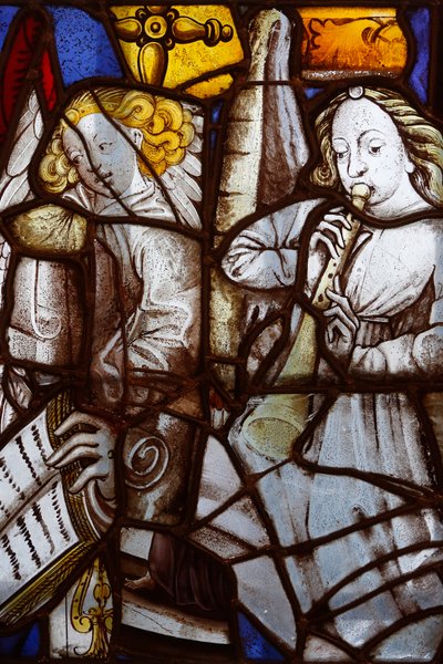 Frankrike, Ile-de-France, Paris: Saint SŽverin-kyrkans fragment av målat glasfönster från 1500- och 1600-talet, Musikeränglar, Carnavalet-museet i Paris av Unbekannt