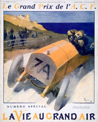 Franska Grand Prix, omslag till tidningen La Vie au Grand Air, 1908 av Unbekannt