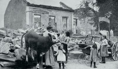 Franska flyktingar återvänder till sin övergivna by, Artois, första världskriget, 1915 av Unbekannt