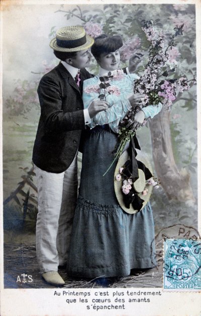 Franskt romantiskt vykort, c1900 av Unbekannt