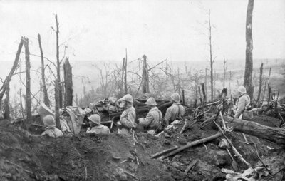 Franska soldater med utsikt över tyska positioner, Slaget vid Malmaison, 1917 av Unbekannt