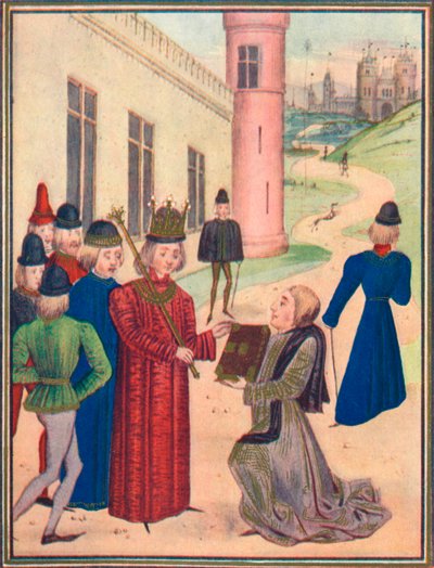 Froissart presenterar sin bok med kärleksdikter för Richard II 1395, 1905 av Unbekannt