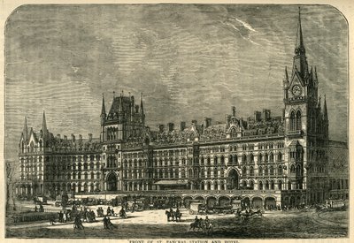 Framsidan av St. Pancras Station och Hotel, c1876. av Unbekannt