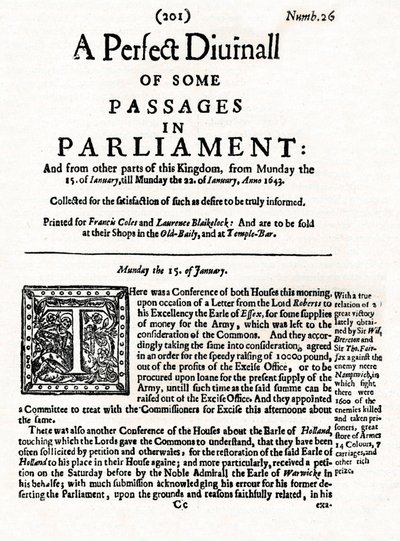 Framsidan av A Perfect Diurnall of Some Passages in Parliament, 1643 1905 av Unbekannt