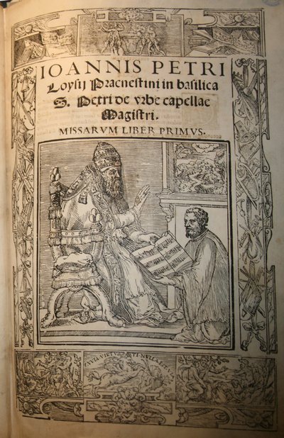 Frontispice av Missarum Liber primus av Giovanni Pierluigi da Palestrina Palestrina och påven J av Unbekannt