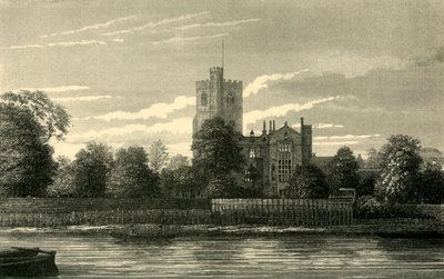 Fulham Church, från Themsen, c1878. av Unbekannt
