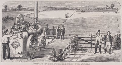 Garrett & Sons dubbelcylindrig ångplogningsmotor och redskap, c1862 av Unbekannt