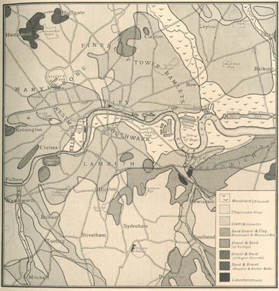 Geologisk karta över platsen i London, 1908 av Unbekannt