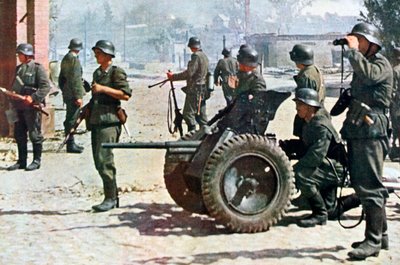 Tyska infanterister med lätt fältartilleri, Ryssland, 1943 av Unbekannt