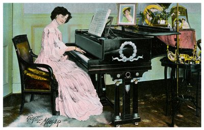 Gertie Millar, brittisk skådespelerska och sångerska, spelar piano, c1890-1909 av Unbekannt