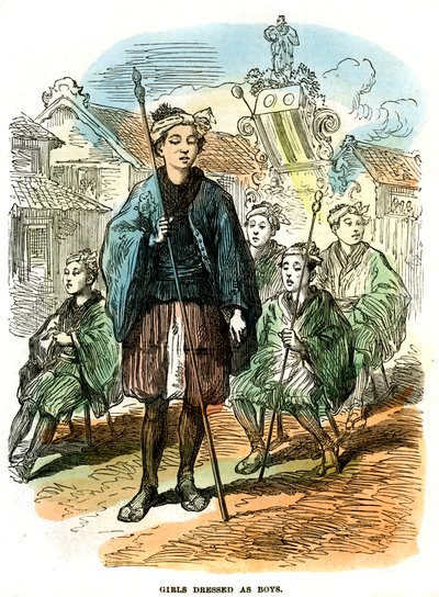 Flickor utklädda till pojkar, nyårsfestivalprocession i Yokohama, Japan, 1872 av Unbekannt