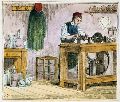 Glasskärare som dekorerar bordsservis på ett karborundumhjul, 1867 av Unbekannt