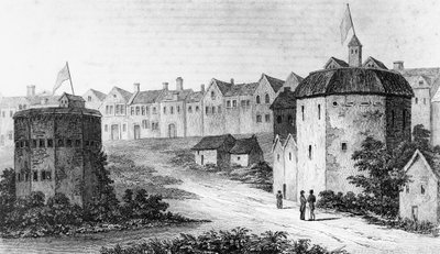 Globe Theatre, Bankside, Southwark right and the Bear Garden, c1597 1825 av Unbekannt