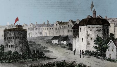 Globe Theatre, Bankside, Southwark right and the Bear Garden, c1597 1825. av Unbekannt