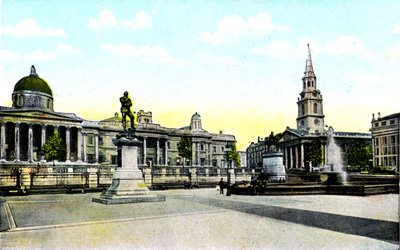 Gordons Statue och National Gallery, Trafalgar Square, London, 1900-talet av Unbekannt