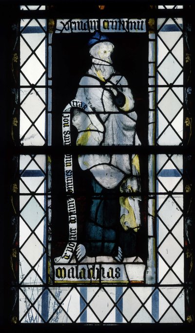 gotisk arkitektur. Målat glas som representerar profeten Malaki. Chapel of La Mailleraye, Abbatiale Notre Dame, Jumieges av Unbekannt