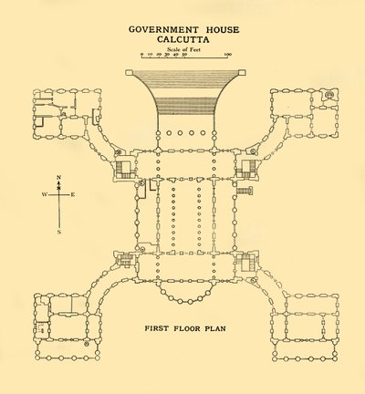 Regeringshuset Calcutta - Plan över första våningen, 1925. av Unbekannt