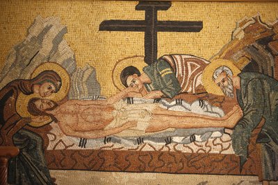 Grekisk-ortodox ikon som skildrar Chrits gravläggning i St Georges ortodoxa kyrka, Madaba, Madaba, Jordanie av Unbekannt