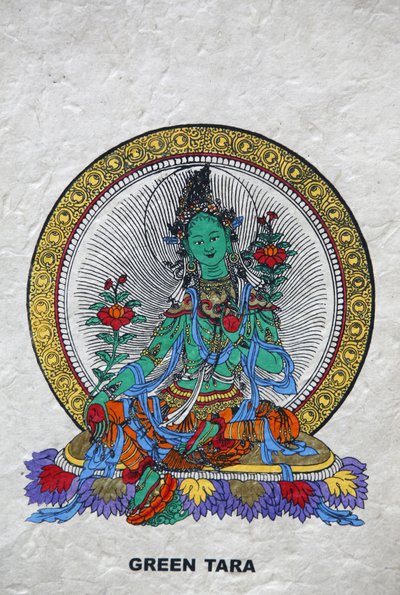 Grön Tara, buddhistisk symbol för välstånd. Kopan-klostret, Bhaktapur, Nepal av Unbekannt