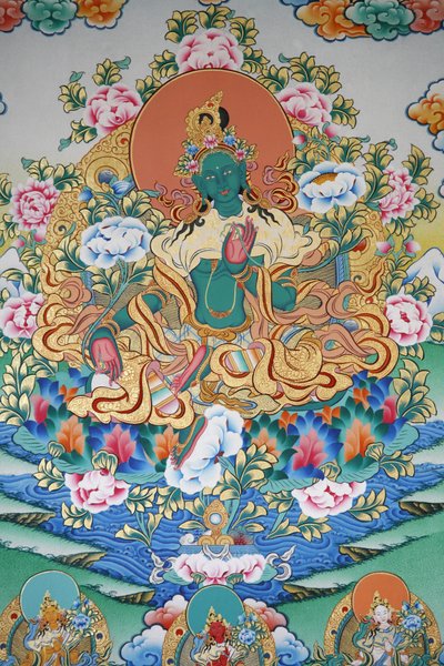 Grön Tara, symbol för välstånd. Kopan kloster, Kathmandu, Nepal av Unbekannt
