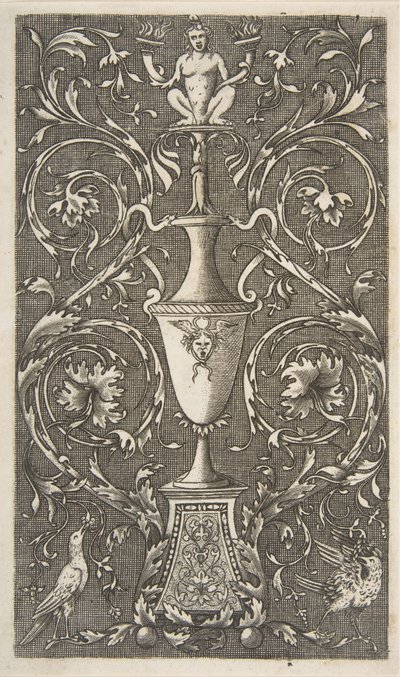 Grotesk med vas, fåglar och akantusrullar, ca. 1515-1600. av Unbekannt