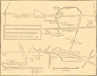 Grundplan för New Road från Islington till Edgware Road, 1755, c1876. av Unbekannt