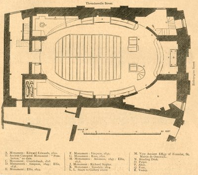 Grundplan för den moderna kyrkan St. Martin Outwich, riven 1874, 1897. av Unbekannt