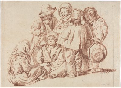 Grupp av sex barn recto, Sketch of a Village, 1700-talet. av Unbekannt
