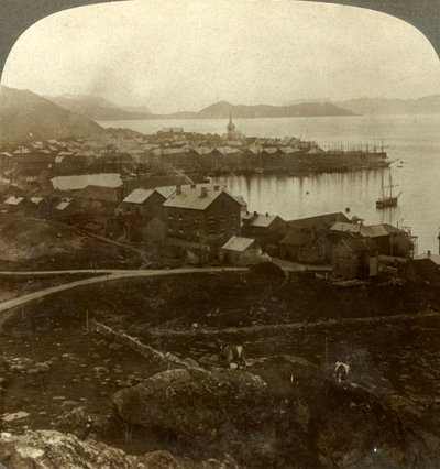Hammerfest. Världens nordligaste stad - ingen solnedgång från 13 maj till 29 juli, Norge, c1905. av Unbekannt