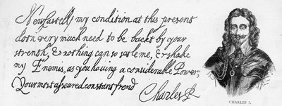Kung Charles I:s handstil och underskrift av Unbekannt