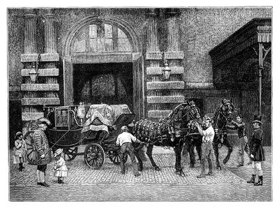 Utnyttja de svarta hästarna på Royal Mews, Buckingham Palace, London, c1888 av Unbekannt