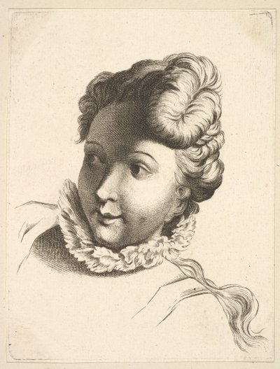 Head of a Woman Wearing a Ruff, från Livre de Têtes Gravées dapres F. Boucher et ..., 1700-tal. av Unbekannt