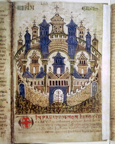 Himmelska Jerusalem, en sida från Liber Floridus, 1100-talet av Unbekannt