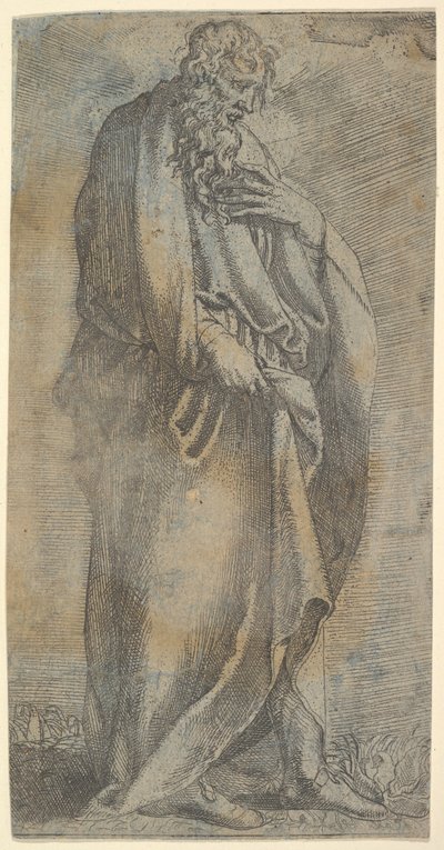 Kraftigt draperad mansfigur, 1500-tal. av Unbekannt