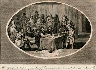 Henrik III presenterades för baronerna av jarlen av Pembroke, 1216 1793 av Unbekannt