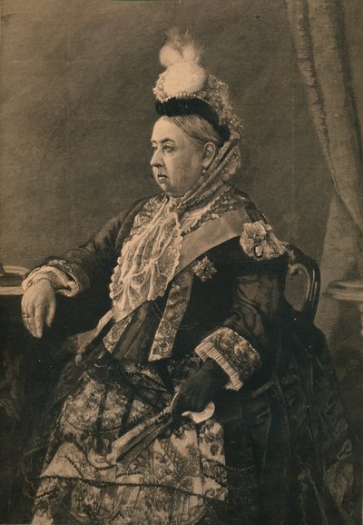 Hennes Majestät Drottningen i klänningen som bars vid jubileumsfirandet i Westminster Abbey, 1887 av Unbekannt