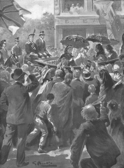 ...Hennes Majestäts besök i East End i London, den 2 april 1873, 1901. av Unbekannt