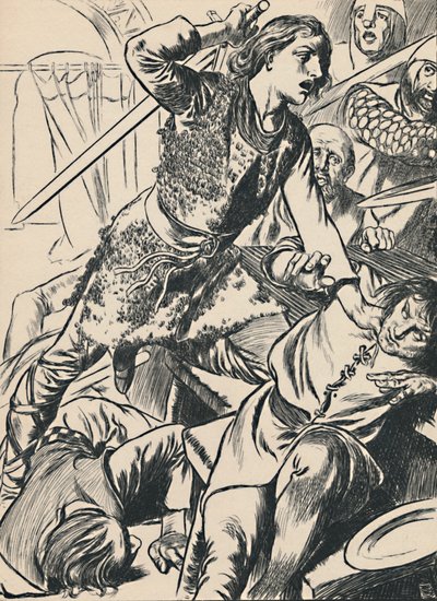 Hereward och hans män attackerar normanderna, c1907 av Unbekannt