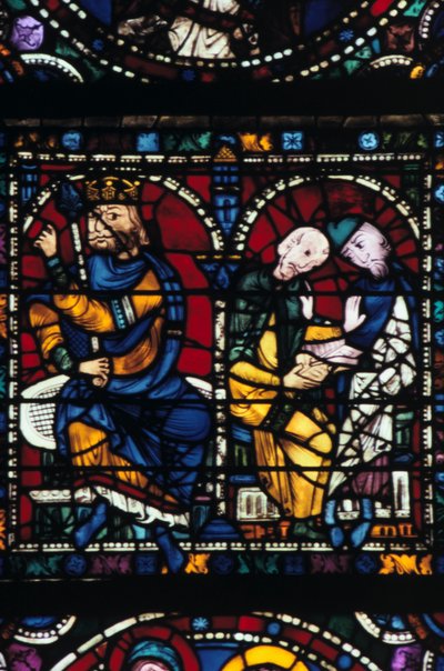 Herodes och hans rådgivare, målat glas, Chartres katedral, Frankrike, 1145-1155 av Unbekannt