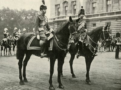 Hans Majestät med hertigen av Gloucester, vid Trooping the Colour, 1928, 1937. av Unbekannt